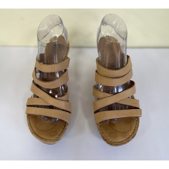 Born Tan Leather Strappy Sandals Women’s Size 9 Slip On Comfort Shoe - Picture 5 of 15